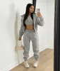 Europeiska och amerikanska kvinnors nya plyschtröja med huva Sport och Leisure Suit Female Three Piece Set Z28G#