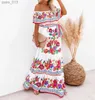 Grundläggande avslappnade klänningar sommartryck vintage länge för kvinnor sexig off-shoulder ruffle mode boho party maxi klänning 2023 damer strand sundress yq240328