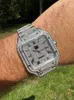 Relógio masculino de aço inoxidável real congelado simulado diamante hip hop busto quadrado