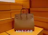 Hremms Birkks High -End -echte Lederhandtasche für Frauen reine manuelle Honigwachs -Fäden -Hand -Nähtasche 25 goldene braune Goldschnalle tragbares Original 1: 1 mit echtem Logo