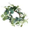 Dekorativa blommor eukalyptus krans konstgjord ring små grönska hållare växter blad för bord falskt bladbröllop