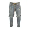 Men jeans stretch förstörde rippad färgpunkt design fi ankel zipper mager jeans för män i8yy#