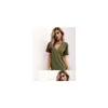 Women'S T-Shirt 11 Color Y Women Clothes New Fashion T Shirt Solid V-Neck Summer Casual Short Sleeve Long Top Tee Drop Delivery Appare Dh6Rl