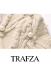 Malhas femininas trafza moda cabo malha cardigan outono artificial pérola decoração oito camadas de malha manga longa jaqueta topo