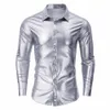 Mężczyźni 70 -tych metalowe lśniące koszule sier regularne Fit Lg Sleeve Ubranie Męska Fi Party nocny klub nocny Bankiet Chemise P7HX#