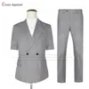 fi Navy Blue Linen Suit Sets For Men Summer Holiday Casual Outfits Birthday Party Tailor-made Slim Fit Short Blazer Pants H7Xu#