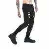 black Men Jeans N Feet High Street Punk Rock Micro Elastic Fabric Man Ripped Jean Cultivate Morality Hardcore Pants o0Ec#