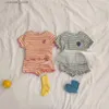 T-shirts 2023 Summer New Infant Cute Fruit Print T Shirts + Shorts Cotton 2pcs Suit Baby Striped Clothes Set Toddler Short Sleeve Outfits24328