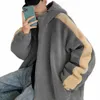 Veste à capuche pour hommes hiver chaud épais Faux Sherpa cordon de serrage ourlet poche à glissière manches Lg coupe ample surdimensionné manteau d'étudiant 89on #