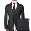 shenrun Men 3 Pieces Suit Spring Autumn Plaid Slim Fit Busin Formal Casual Check Suits Office Work Party Prom Wedding Groom K4HW#