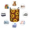 Tvättpåsar Vattentät förvaringspåse Solrosor Hushållen Dirty Basket Folding Hink Clothes Toys Organizer