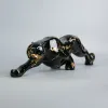 Sculture Creative Black Gold Leopard Animal Statue Wild Power Artigianato Decori per la casa Ornamenti per desktop da ufficio Figurine di pantera oscura Regalo