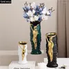 Vases Gold Plated Figure Decorative Ceramic Vase Potted Plants Flowers Pots Desk Decoration Artificial Flower Floral Arrangement