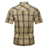 2023 Summer Plaid Shirt Men Cott Casual Short Seee Shirt Frt Patch Chest Pocket High Quality Men Clothing Military Shirts 09UX#