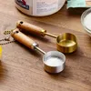 Measuring Spoons Coffee Beans Scoop Stainless Steel Measuring Cups with Wooden Handle, Kitchen Cooking Baking Spoon Tools