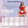 Mulheres Francês Apr Maid Cosplay Dr com Lace Headband Ruffles Lace Apr Puff Sleeve GlossyPatent Couro Maid Servant Outfit l13a #