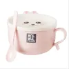 2024 Korean Stainless Steel Double-layer Ramen Noodles Bowl Anti-scalding Instant Noodle Bowl Cute Bunny with Lid And Spoon Tableware