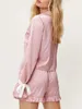 Home Vêtements Femmes mignons Pyjama Satin Set Tie Terre Boute à manches longues Shirt et Shorts Pripy Pjs Sleepwear Loungewear