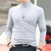 korean Clothing Blouse Oversize Golf Wear Casual Full Cott Men's Turtleneck Base Shirt Simple Solid Color Lg Sleeve Tops Tee g7m0#