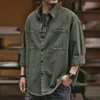 Herbst Männer Lose LG Sleeve Cargo Shirt Casual Vintage Koreanische FI Blusen Hombre 2024 Y2K Revers T Shirt Baggy Jacke mantel Y84b #