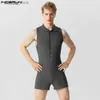 Herr t-shirts 2023 män rompers pyjamas fast färg randig hemkläder lapel kort ärm mode manliga bodysuits fitness jumpsuits s-5xl24328