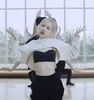Damen Zweiteilige Hose Kpop Korean Celebrity ROSE Jazz Dance Sexy Sling Weste Tops Kurze Hoodies Schwarz Lose Hohe Taille Elastische Jogginghose