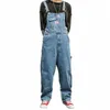 Sangle Jeans Lâche One-Pièce Pantalon à jambe large Hommes Américain Droite Casual Papa Bretelles Salopette Cargo Workwear Denim Combinaison f60E #