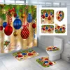 Tende da doccia Set di tende natalizie di Babbo Natale con tappeto Copriwater Tappetini da bagno Festivo simpatico cartone animato Alce Regalo di Natale Set di decorazioni per il bagno