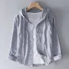 2023 Lente Zomer Nieuwe Effen Kleur Capuchon Lg Mouw Cott Hennep Shirt Man High Street Losse Casual Butt Match vest L46J #