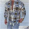 Men'S Casual Shirts Mens Fashion For Men Long Sleeve Floral Print Shirt Autumn Dress Camisa Button Turn-Down Collar Male Top Drop Del Dhzl5