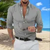 Summer Casual Men's Single Breasted Long Sleeved Shirt Solid Color Lapel Cardigan Loose Fitting Shirt