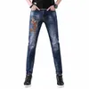 Fi Slepen Borduren Mannen Jeans Hoge Blauwe Kleur Denim Broek Hip Hop Mannen Broek Slepen Patroon Slim Fit dropship Q7eP #