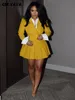 cm.yaya 2024 INS Women Fi Pleated Mini Skirts Suit and Shirt Patchwork Lg Sleeve Blazer Matching 2 Two Piece Set Outfits 41mw#