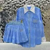 Brev kvinnliga lyxblusskjorta shorts set rosa blå designer långärmad toppar shorts outfits sommar eleganta casual dagliga blusar skjortor