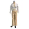 Autumn Women Two Piece Set Office Fi Solid LG Sleeve Lapel High midjan Kort topp Lös med fickor Pants Set Streetwear Q5pk#