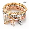 Link Bracelets 3Pcs/set Crystal Butterfly Bracelet & Bangle Jewelry Women Men Elastic Heart Elephant Skull Cross #225721