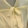 Camicette da donna Camicia in chiffon a maniche lunghe con fiocco britannico 2024 Primavera e autunno Dolce corto Impiombato Top Abiti in stile coreano