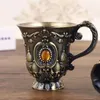 Mugs 50ml Retro Bronze Wine Glass White Goblet Castle Metal Embossed Flower Spirit Small Cups Party Drinkware 1 Piece