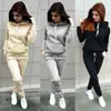 Sweat à capuche pour femmes, ensemble 2 pièces décontracté, couleur unie, coupe cintrée, manches longues, poche avant, hauts, bretelles de dessin, pantalon