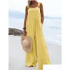 Women'S Jumpsuits & Rompers Designer New Woman Solid Strap Wide Leg Pants Pockets Romper Casual Summer Sleeveless Fashion Loose Dunga Dhkct