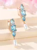 Orecchini a cerchio Festa della mamma Aqua Blue Stone Perla simulata di lusso per le donne Perline a forma di U Fibbia per l'orecchio Zircone Gioielli per feste Regali