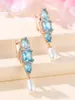 Hoop Earrings Mothers Day Aqua Blue Stone Luxury Simulated Pearl For Women U Shaped Beads Ear Buckle Zircon Party Jewelry Gifts