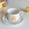 Copos pires coreano ins cerâmica copo e pires conjunto moda kawaii urso tarde chá café bolo sobremesa placa bonito bowknot leite caneca de café