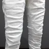 High Street Fi Men Jeans Blanc Elastic Stretch Skinny Jeans Men Multi Pockets Spliced Designer Hip Hop Denim Pants Hombre T69o #