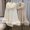 Roupas étnicas completa guarnição macia faux fur manto casaco solto batwing capa turn down colarinho vestido blusa inverno mulheres malha manto moda jovem