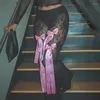 Damenhosen Sexy süße Frauen Spitze Bogen Häkeln Stickerei Mesh Flare Hohe Taille Party Lady Wide Leg Perspektive Hose 2024