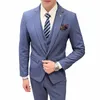 men's Fi High-end Suit 3-piece Wedding Dr Suit jacket+vest+pants British Style Busin Office Suit 3-piece o2g5#