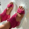 Sandals EACHIN Summer Women's Sandals Comfortable Knitted Oring Cutout Sandals Fashion Solid Color Flats Sexy Beach Shoes Outdoor Shoes