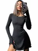 2024 Printemps Tuniques Sexy Taille Haute Bandage A-ligne Robe Courte pour Femmes Streetwear Fi Lg Manches À Lacets Noir Dr i5N0 #