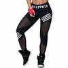 Taille haute Mesh Pacthwork Sports Leggings Femmes Noir Gym Fitn Lettre Imprimer Sportwear Yoga Pantalon z6QN #